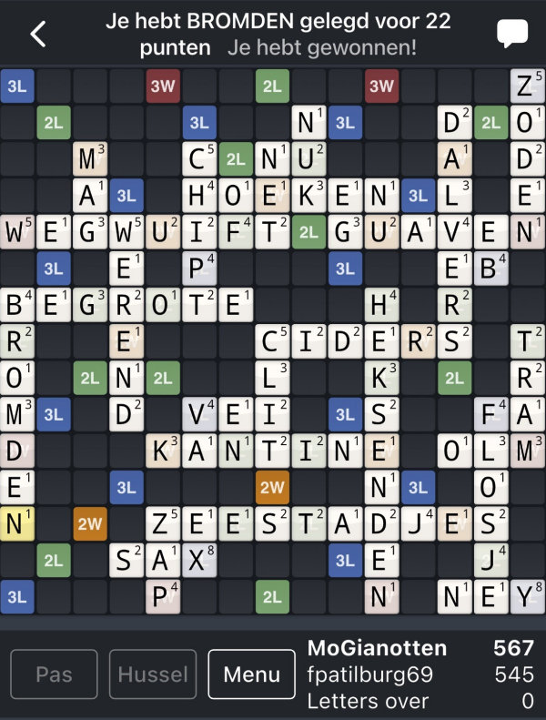 1112 punten in WordFeud