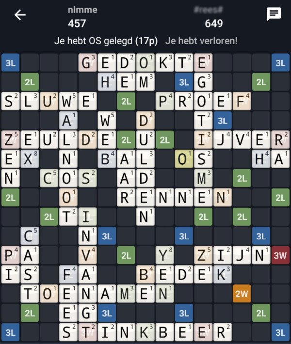 1106 punten in WordFeud